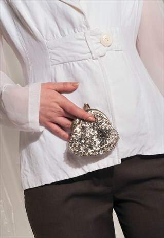 VINTAGE PURSE 90S SILVER SEQUIN BEADED TINY BAG