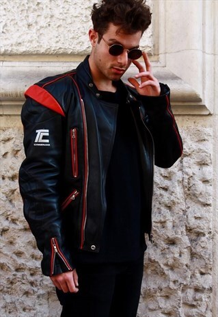 VINTAGE LEATHER BIKER JACKET PUNK '80