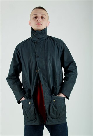 80S BARBOUR BEAUFORT NAVY BLUE WAXED JACKET