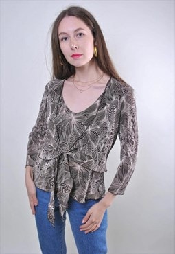 Nature print woman vintage brown floral blouse