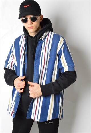 VINTAGE 90S COLOURFUL STRIPED SHORT SLEEVE SHIRT