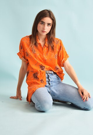 90'S RETRO FESTIVAL FLORAL PRINT OVERSIZED MOMS BLOUSE TOP