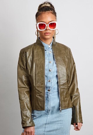 VINTAGE 90'S KOUX KHAKI LEATHER JACKET