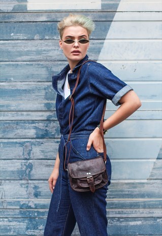LEATHER SATCHEL CROSS BODY ROUND SADDLE BAG IN BROWN