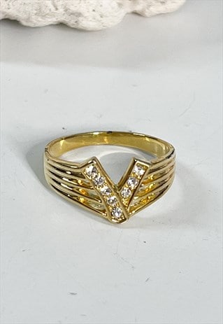1990s Unisex Gold Plated V Shape Ring