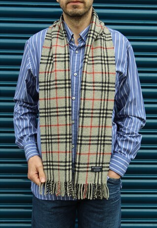 VINTAGE SCARF CASHMERE 90S NOVA CHECKED-LIGHT GREY