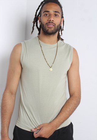 VINTAGE 90'S BASICS FITTED CREW NECK VEST TOP BEIGE