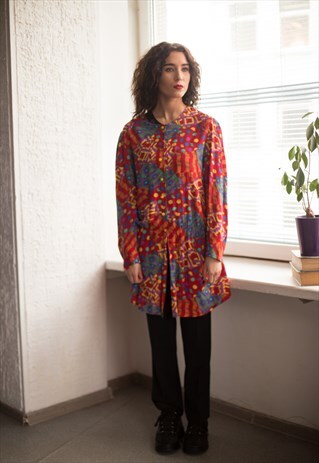 VINTAGE 80'S MULTI COLOUR BUTTON UP TUNIC