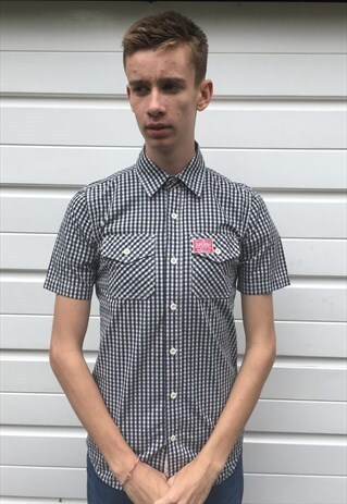 MENS SUPERDRY BLACK WHITE CHECKED SHORT SLEEVE SHIRT TOP