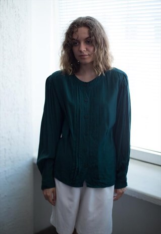 VINTAGE 90'S DARK GREEN BUTTON UP SHIRT
