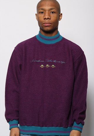 VINTAGE DIADORA WOOL JUMPER BIG LOGO PURPLE