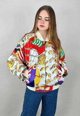 80's Baroque Bomber Jacket "GDT Too" One Size White
