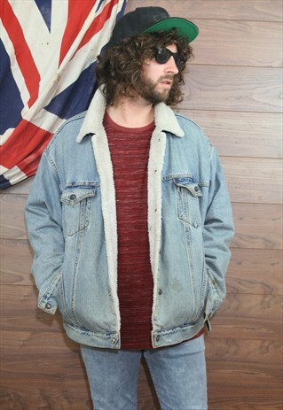 VINTAGE LEVI'S SHERPA DENIM JACKET , BORG LINED XL 55