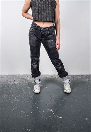 VINTAGE HIGH-WAISTED BLACK LEVI'S 501 PAINT MOM JEANS