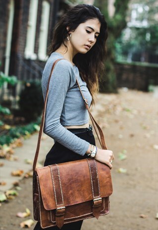 VINTAGE STYLE HAND STITCHED TAN SATCHEL