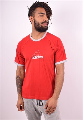 ADIDAS MENS VINTAGE T-SHIRT TOP MEDIUM RED 90S