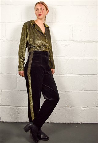 VINTAGE 80S VELVET & GOLD GLITTER CO-ORD TROUSER SUIT