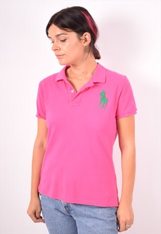 POLO RALPH LAUREN WOMENS VINTAGE POLO SHIRT LARGE PINK 90S