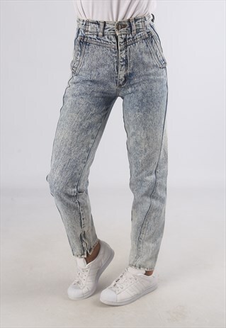 VINTAGE HIGH WAISTED DENIM JEANS ACID WASH UK 6 - 8 (G2C)