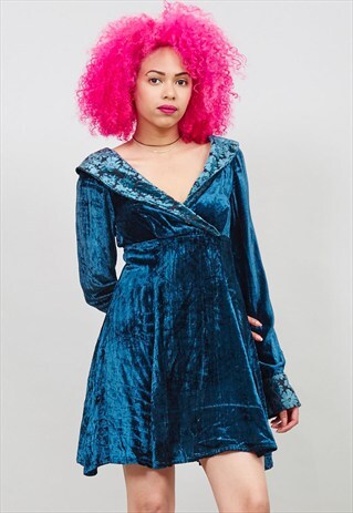 VINTAGE GOTH 90'S VELVET SKATER MINI DRESS