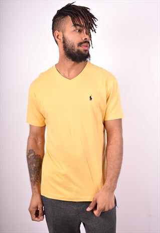 POLO RALPH LAUREN MENS VINTAGE T-SHIRT TOP MEDIUM YELLOW 90'
