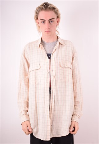 POLO RALPH LAUREN MENS VINTAGE SHIRT LARGE BEIGE CHECK 90S