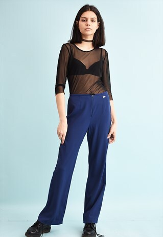 90'S RETRO ESCADA REGULAR WAIST NAVY TROUSERS