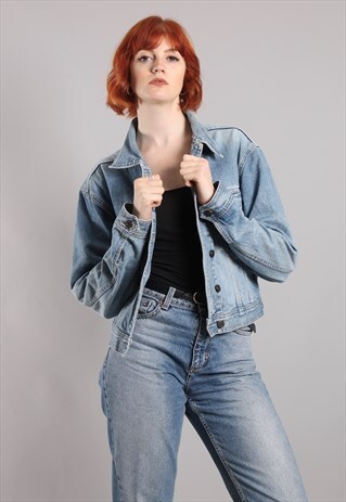 VINTAGE 90S BLUE OVERSIZE CROPPED DENIM JACKET