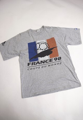 VINTAGE 90S ADIDAS GREY 'FRANCE 98' T-SHIRT