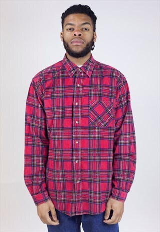 VINTAGE 90S RED PLAID CORD SHIRT