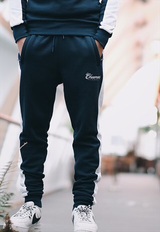 MIDNIGHT BLUE EMBROIDERED JOGGER TROUSERS