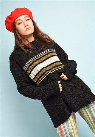 VINTAGE Y2K RETRO RIBBED KNIT STRIPED MINIMALIST JUMPER