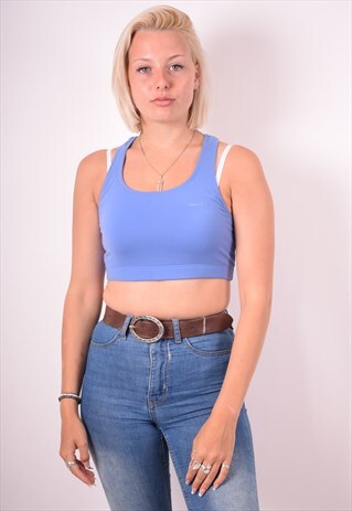 REEBOK WOMENS VINTAGE SPORT TOP BRA MEDIUM BLUE 90S
