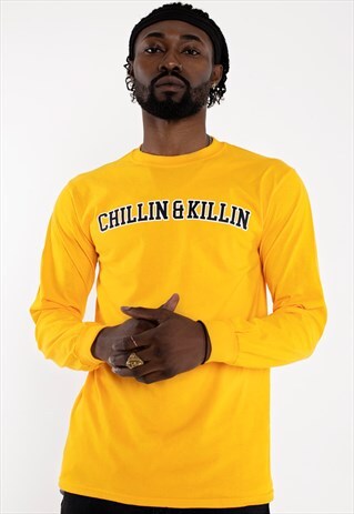 GOLD COLLEGE LONG SLEEVE GRAPHIC PRINT T-SHIRT