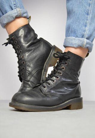 VINTAGE 90S DR. MARTENS BLACK 8 EYELET LEATHER BOOTS GRUNGE