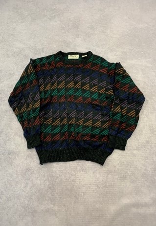 VINTAGE KNITTED JUMPER ABSTRACT PATTERNED KNIT SWEATER