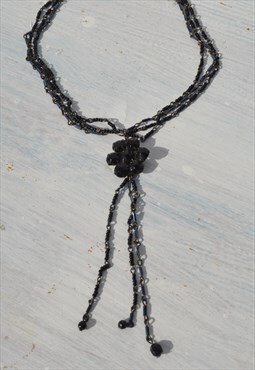 Deadstock 90s black 3 strands glass beaded necklace.