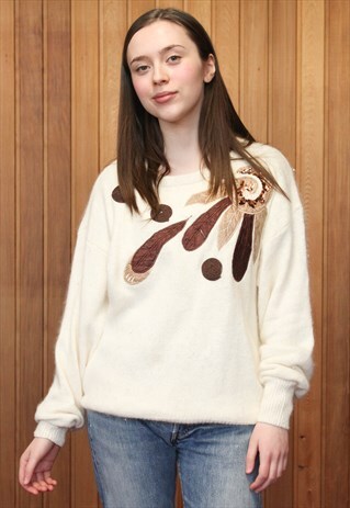 VINTAGE 1980S CREAM PATTERNED JUMPER