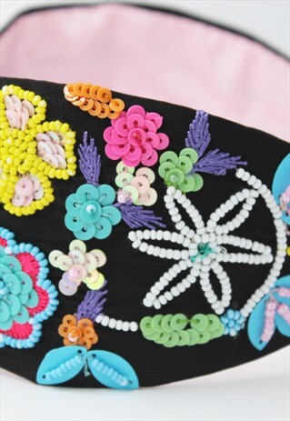 BLACK HEADBAND,HANDMADE HEADBAND,COLOURFUL HEADBAND,FLORAL