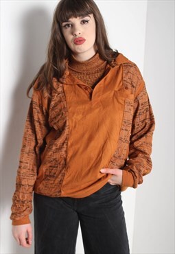 Vintage 80's Crazy Patterned 1/4 Button Sweatshirt Brown