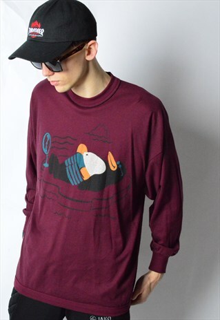 VINTAGE 90S BURGUNDY PENGUIN THE CHILLER LONG SLEEVE SHIRT