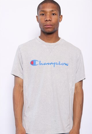 VINTAGE CHAMPION BIG SPELL OUT LOGO T-SHIRT GREY