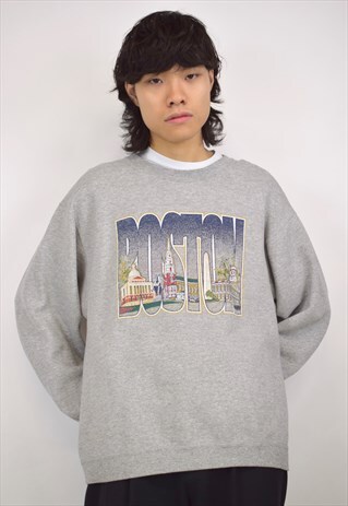 VINTAGE 90S GREY 'BOSTON' SWEATSHIRT