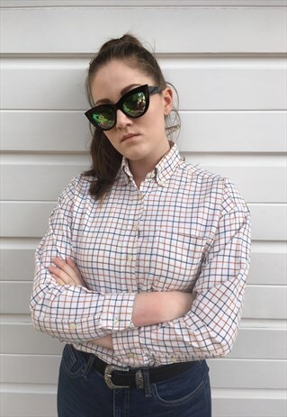 WOMENS VINTAGE 80S BURBERRY FLANNEL CHECK SHIRT BLOUSE TOP