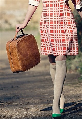 VINTAGE 1960S WEEKEND TRAIN SUITCASE LUGGAGE BROWN BAG