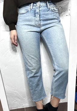 Ankle Cropped Stonewashed Blue Jeans - Small