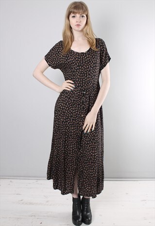 VINTAGE 90S FLORAL PATTERNED LONG TIE BACK FESTIVAL DRESS