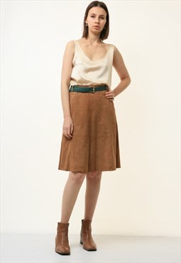 80s Vintage Brown High Waisted 100 Suede Skirt 4765