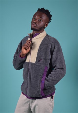 VINTAGE HELLY HANSEN GREY, CREAM AND PURPLE FLEECE