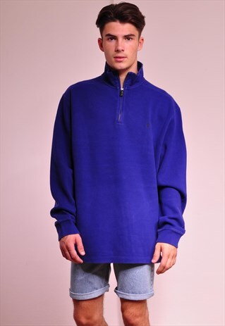 VINTAGE RALPH LAUREN 90S 1/4 ZIP BLUE SWEATER